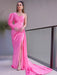 Sheath/Column One-Shoulder Long Sleeves Ruched Charmeuse Sweep/Brush Train Dresses - Prom Dresses