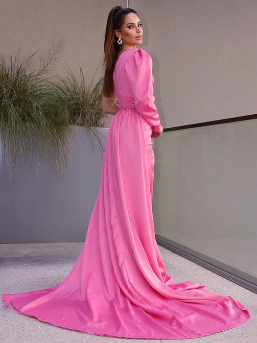 Sheath/Column One-Shoulder Long Sleeves Ruched Charmeuse Sweep/Brush Train Dresses - Prom Dresses