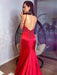 Sheath/Column Silk like Satin Spaghetti Straps Sleeveless Sweep/Brush Train Applique Dresses - Prom Dresses
