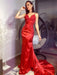 Sheath/Column Silk like Satin Spaghetti Straps Sleeveless Sweep/Brush Train Applique Dresses - Prom Dresses