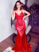 Sheath/Column Silk like Satin Spaghetti Straps Sleeveless Sweep/Brush Train Applique Dresses - Prom Dresses
