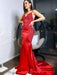 Sheath/Column Silk like Satin Spaghetti Straps Sleeveless Sweep/Brush Train Applique Dresses - Prom Dresses