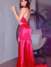 Sheath/Column Silk like Satin Spaghetti Straps Sleeveless Sweep/Brush Train Applique Dresses - Prom Dresses