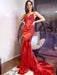 Sheath/Column Silk like Satin Spaghetti Straps Sleeveless Sweep/Brush Train Applique Dresses - Prom Dresses