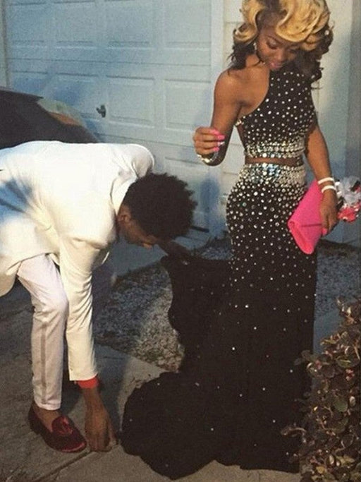 Sheath/Column Sleeveless Halter Beading Sweep/Brush Train Chiffon Two Piece Dresses - Prom Dresses