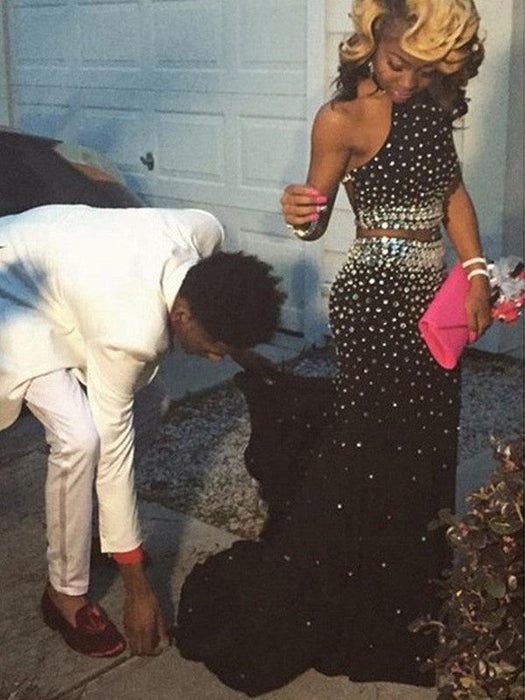 Sheath/Column Sleeveless Halter Beading Sweep/Brush Train Chiffon Two Piece Dresses - Prom Dresses