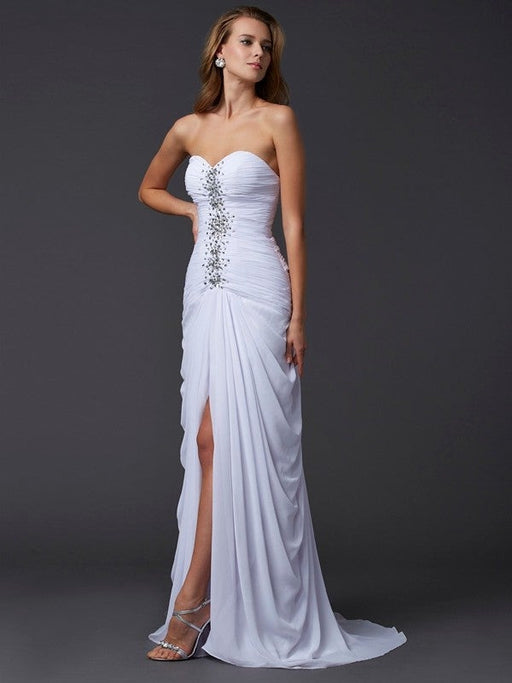 Sheath/Column Sweetheart Sleeveless Long Beading Chiffon Dresses - Prom Dresses