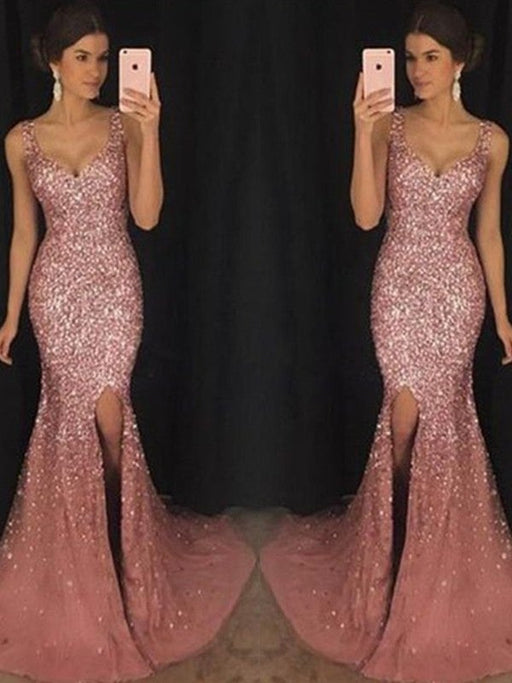 Sheath/Column Sweetheart Sleeveless Sweep/Brush Train Sequin Tulle Dresses - Prom Dresses