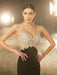 Sheath/Column V-neck Beading Sleeveless Sweep/Brush Train Spandex Dresses - Prom Dresses