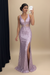 Lavender Sheath/Column V-neck Sequin Sweep/Brush Train Sleeveless Jersey Dresses - Prom Dresses