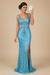 Sky Blue Sheath/Column V-neck Sequin Sweep/Brush Train Sleeveless Jersey Dresses - Prom Dresses