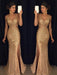 Sheath/Column V-neck Sequin Sweep/Brush Train Sleeveless Jersey Dresses - Prom Dresses
