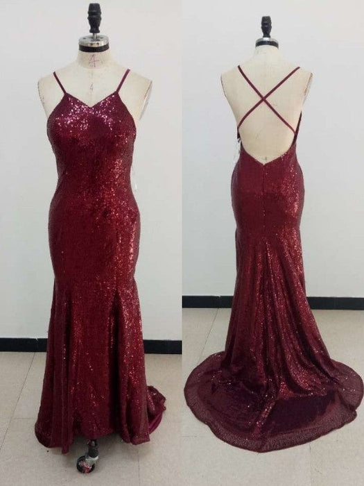 Sheath/Column V-neck Sleeveless Sweep/Brush Train Ruffles Sequins Dresses - Prom Dresses