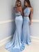 Sheath Halter Sleeveless Sweep/Brush Train With Beading Satin Two Piece Dresses - Prom Dresses