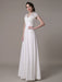 Sheath Wedding Dress V-Neck Lace Chiffon Pleated Floor Length Bridal Dress misshow