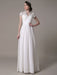 Sheath Wedding Dress V-Neck Lace Chiffon Pleated Floor Length Bridal Dress misshow