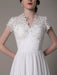 Sheath Wedding Dress V-Neck Lace Chiffon Pleated Floor Length Bridal Dress misshow