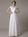 Sheath Wedding Dress V-Neck Lace Chiffon Pleated Floor Length Bridal Dress misshow