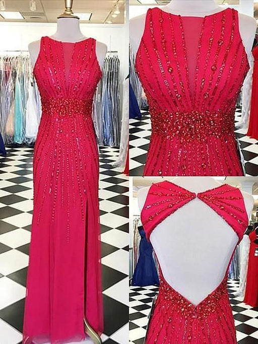 Sheath Bateau Sleeveless With Beading Floor-Length Chiffon Dresses - Prom Dresses