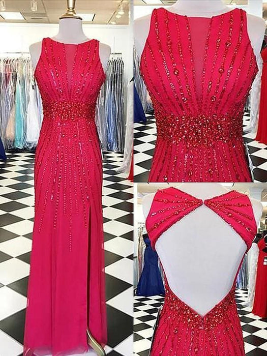 Sheath Bateau Sleeveless With Beading Floor-Length Chiffon Dresses - Prom Dresses