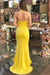 Sheath Sleeveless Halter Floor-Length With Ruffles Satin Dresses - Prom Dresses