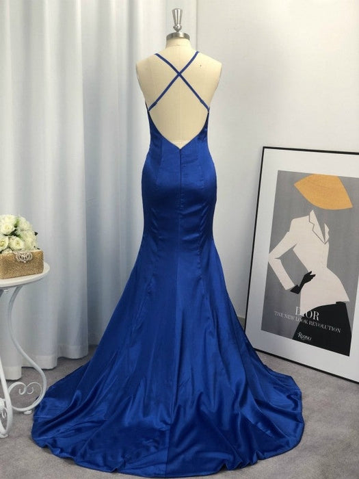 Sheath V-neck Sleeveless Sweep/Brush Train With Ruched Elastic Woven Satin Dresses - Prom Dresses