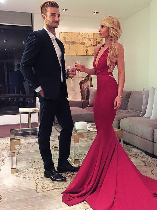 Sheath V-neck Sleeveless Sweep/Brush Train With Ruffles Spandex Dresses - Prom Dresses