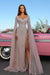 Shinny Beadings Long Evening Dress Front Split Sheath Arabic Prom Dress with Cape
