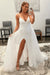 Shiny White Sequins V Neck Mermaid Prom Dresses High Slit Sleeveless with Detachable Train - Prom Dress