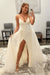 Shiny Ivory Sequins V Neck Mermaid Prom Dresses High Slit Sleeveless with Detachable Train - Prom Dress