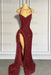 Shiny Sequined Red Prom Dress Mermaid with Front Split