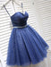Shiny Strapless Blue Short Prom Dresses Homecoming Dresses, Short Blue Formal Graduation Evening Dresses