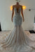 Shiny V-Neck Beaded Rhinestone Mermaid Prom Dress