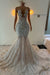 Shiny V-Neck Beaded Rhinestone Mermaid Prom Dress