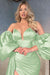 Shiny V-Neck Evening Prom Dress with Detachable Sleeves, Ruffles, and Split