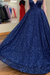Shiny V Neck Navy Blue Long Prom Dresses Sparkly Navy Blue Formal Evening Dresses Ball Gown - Prom Dress