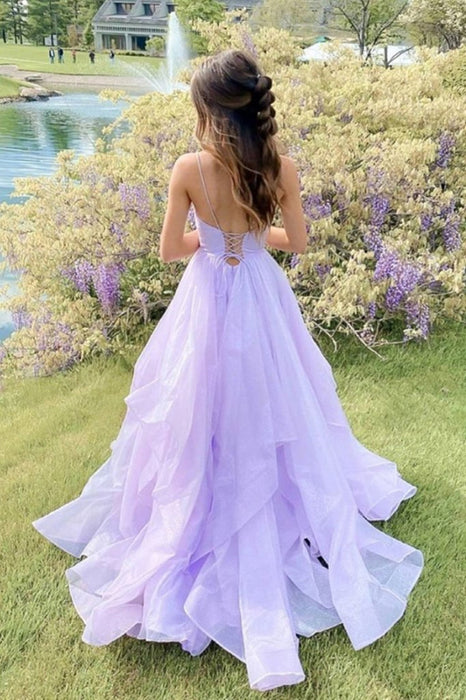 Shiny V Neck Open Back Purple/Pink Long Prom Dresses, Backless Purple/Pink Formal Dresses, Purple/Pink Evening Dresses