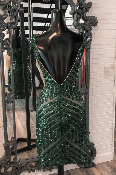 Sparkly White Sequins V-Neck Tight Homecoming Dress