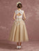 Vintage Wedding Dress Short Champagne Lace Applique Bridal Gown Queen Anne Neck Keyhole Bridal Dress Tea Length misshow