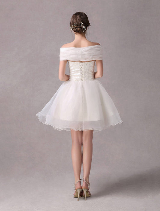 Short IvoryStrapless A-line Beading Wedding Dress For Bride misshow