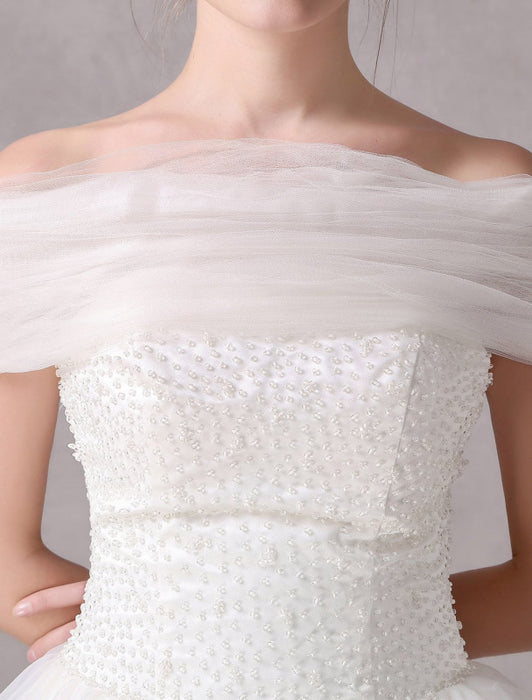 Short IvoryStrapless A-line Beading Wedding Dress For Bride misshow