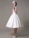 Ivory Wedding Dresses 2021 short satin  Knee Length bow Sash retro  bridal dress misshow