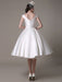 Ivory Wedding Dresses 2021 short satin  Knee Length bow Sash retro  bridal dress misshow