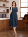 Short Sleeve Knee-Length A-Line Princess Jewel Neck Mother of the Bride & Groom Dress with Ruffles Lace Appliques and Sequins