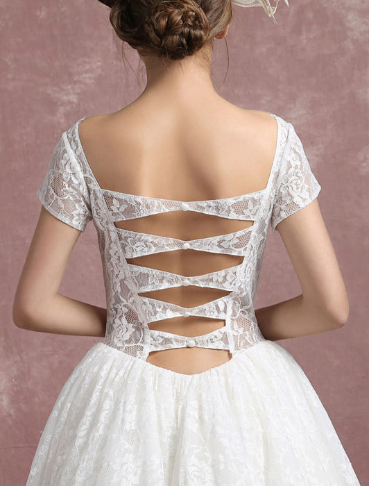 Princess Wedding Dress Lace Vintage Bridal Gown Sweetheart Illusion Short Sleeve Back Design Ball Gown Bridal Dress In Ankle Length misshow