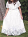 Flower Girl Dresses Jewel Neck Lace Short Sleeves Ankle Length A Line Pleated Formal Kids Pageant Dresses