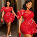 Bateau Neck Red Short Homecoming Dress with Beadings Tight Prom Dress