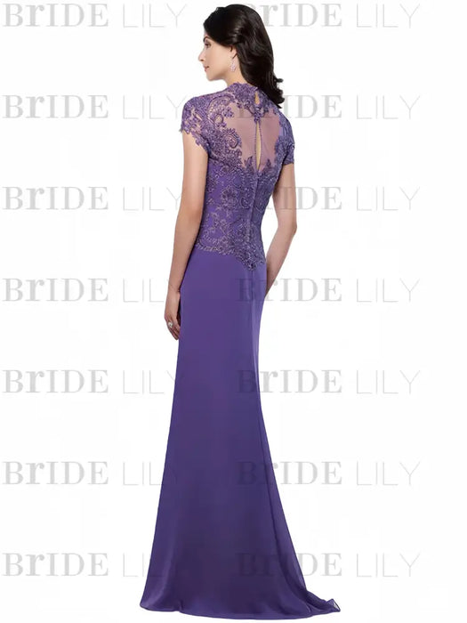 Sweetheart Short-Sleeve Floor-Length Sheath Mother of the Bride Dress with Lace Appliques & Sequins