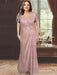 Sweetheart Short-Sleeve Floor-Length Sheath Mother of the Bride Dress with Lace Appliques & Sequins