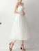 Short Wedding Dress2021 A Line Sweetheart Neck Sleeveless Tea Length Natural Waist Tulle Bridal Dresses